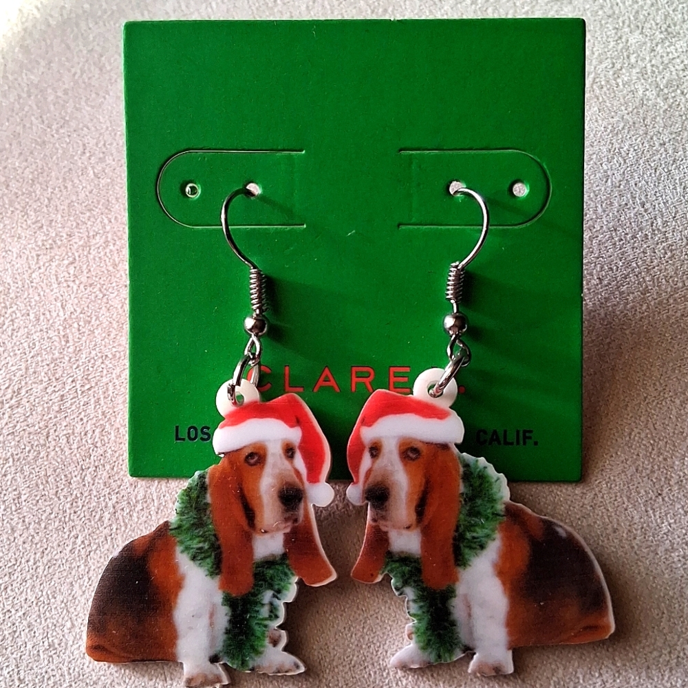 Christmas Bassett Hound Earrings